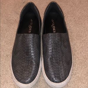 Dark grey snakeskin J SLIDES